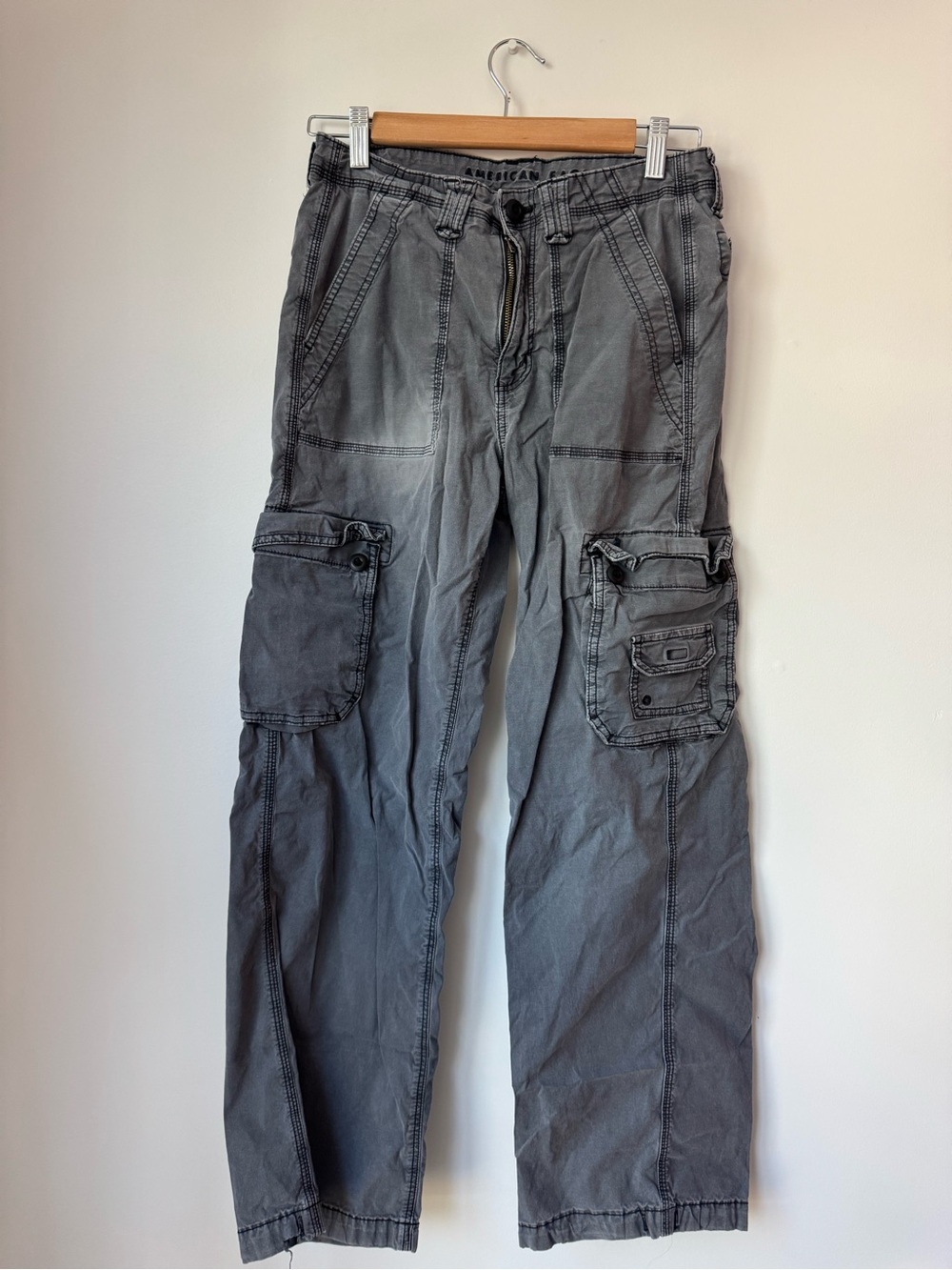 American Eagle Washed Charcoal Grey Stretch Baggy Jogger Cargo Pants